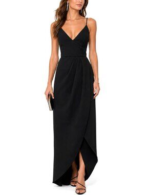 Xscape Black Evening Gown Spaghetti Strap Tulip Hem Maxi Dress